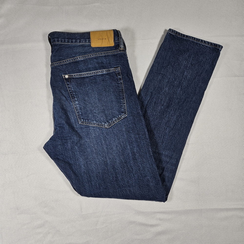 HM &Denim Mens Slim‎ Straight Dark Wash Blue Button Fly Jeans Size 38x31